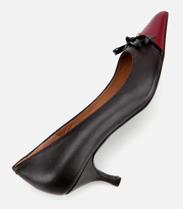  Kadın Deri Bordo Fiyonk Detaylı İnce Topuklu Stiletto