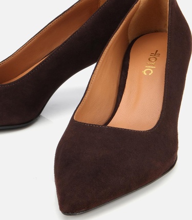 Kadın Süet Deri Kahverengi Esnek Tabanlı İnce Topuklu Stiletto
