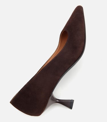  Kadın Süet Deri Kahverengi Esnek Tabanlı İnce Topuklu Stiletto