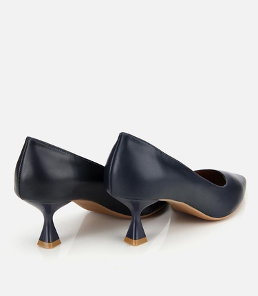  Kadın Deri Lacivert Esnek Tabanlı İnce Topuklu Stiletto