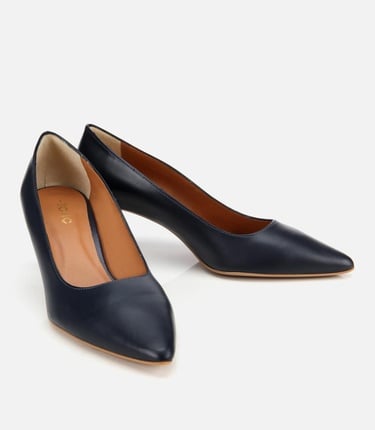  Kadın Deri Lacivert Esnek Tabanlı İnce Topuklu Stiletto