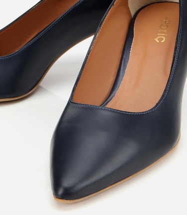  Kadın Deri Lacivert Esnek Tabanlı İnce Topuklu Stiletto