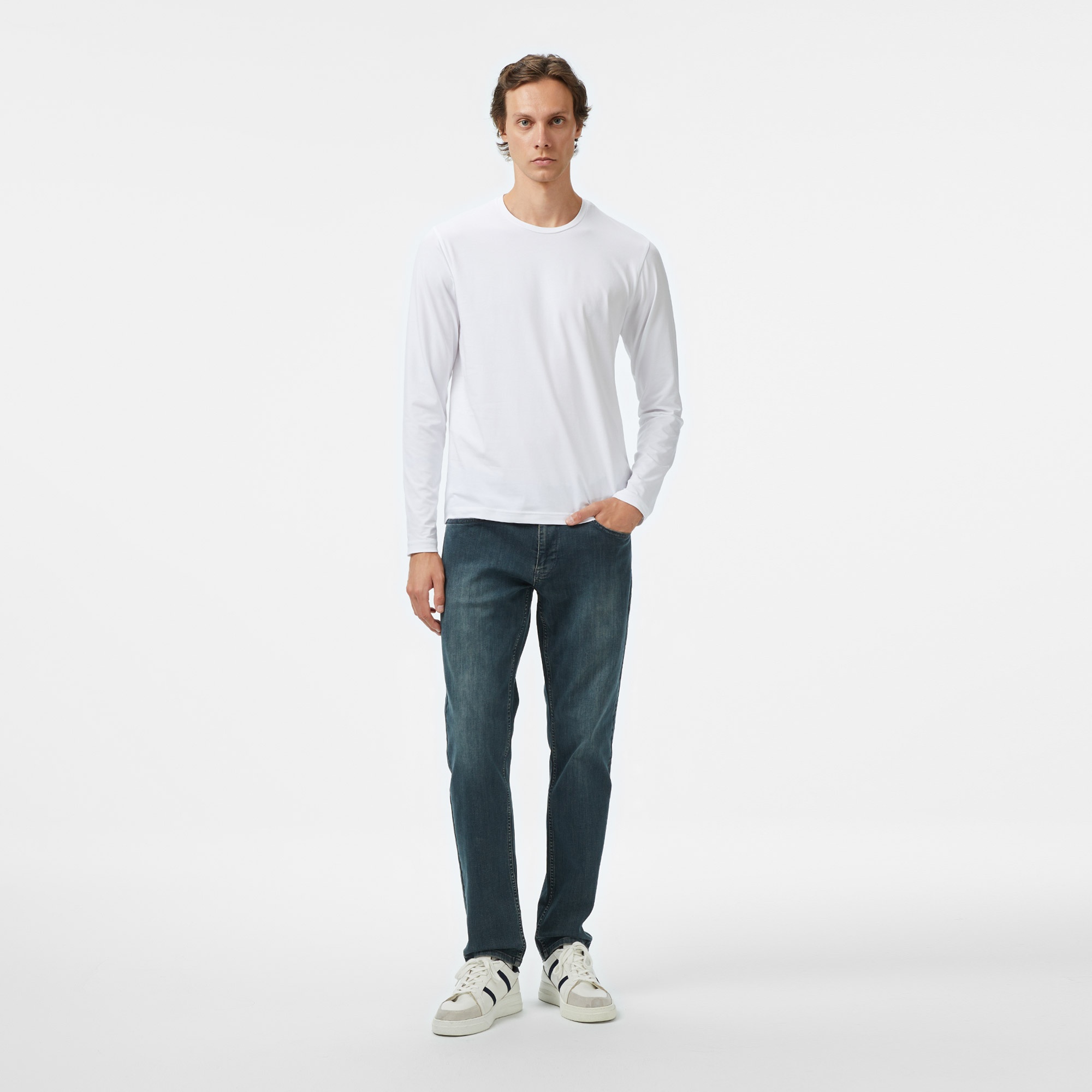 Nautica Erkek Beyaz Classic Fit Uzun Kollu T-Shirt