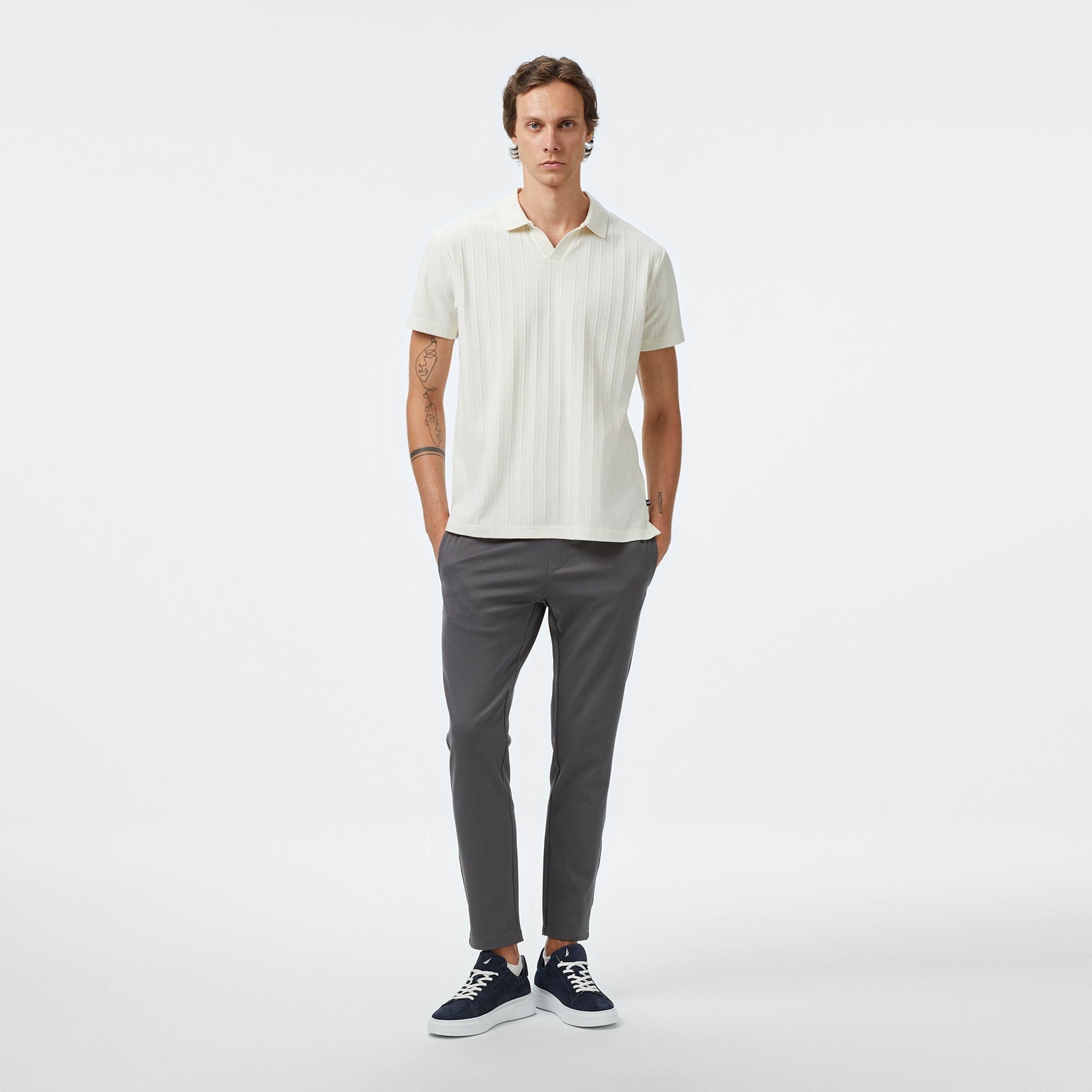 Nautica Erkek Krem Rengi Classic Fit Polo Yaka T-Shirt