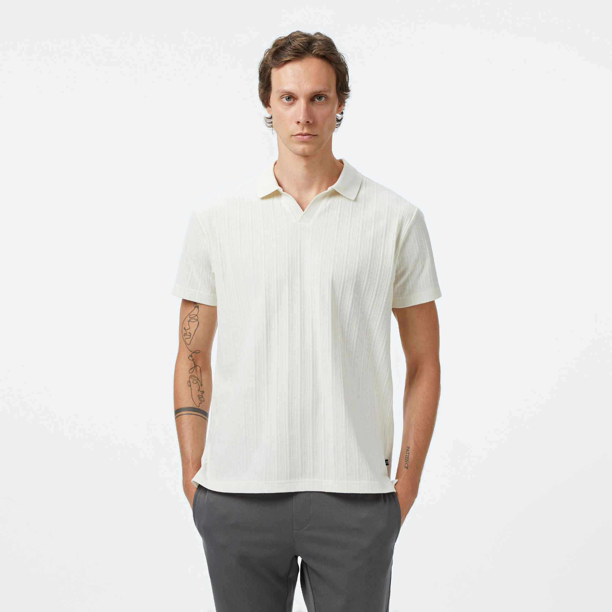  Nautica Erkek Krem Classic Fit Polo Yaka T-Shirt