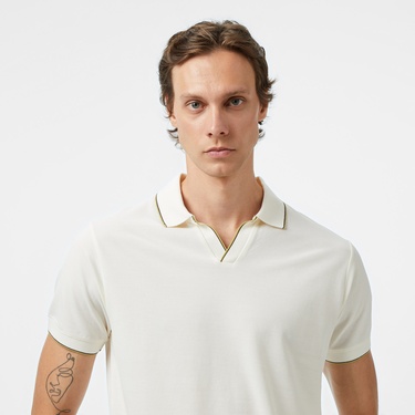  Nautica Erkek Krem Classic Fit Polo Yaka T-Shirt
