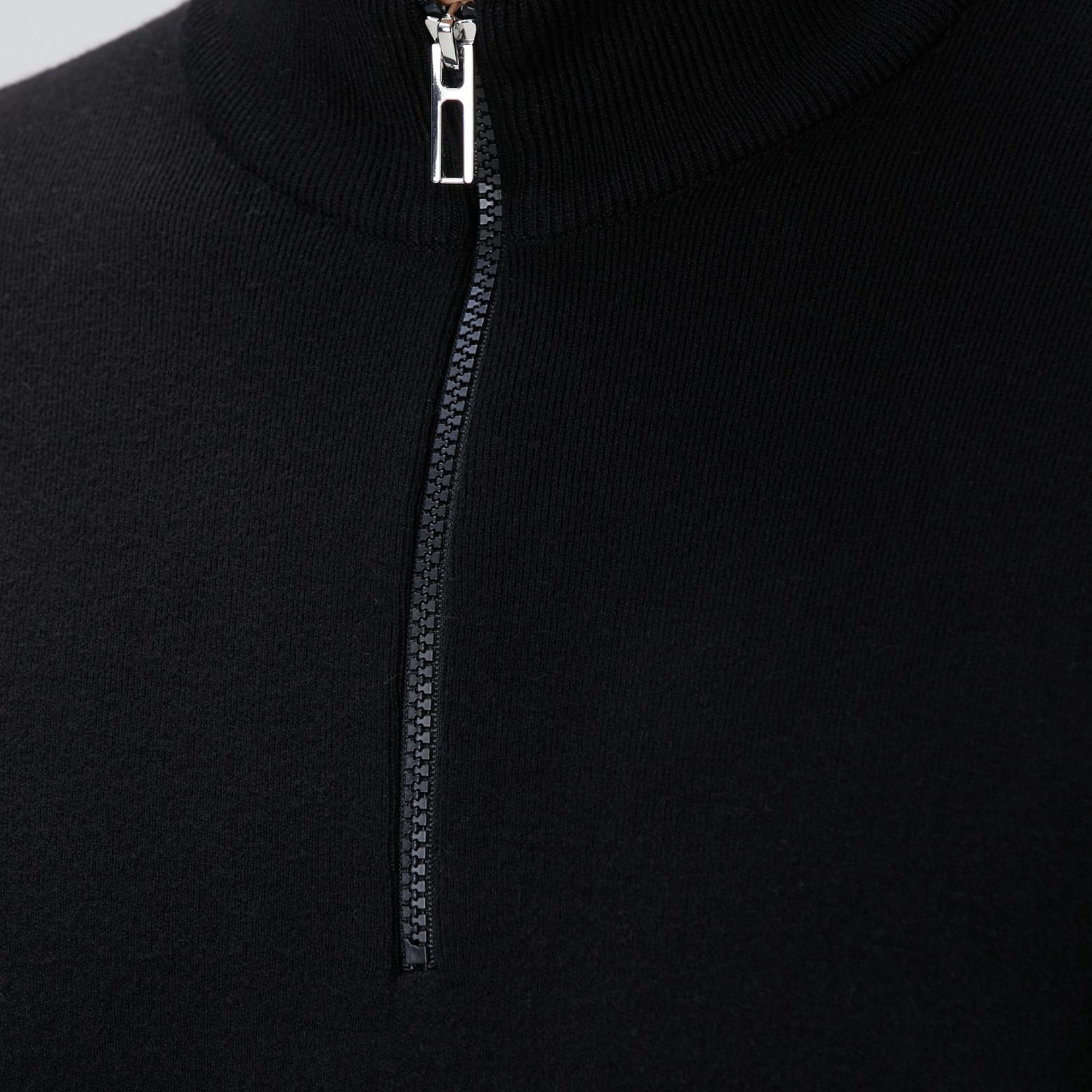 Network Erkek Siyah Dik Yaka Fermuarlı Triko Kazak