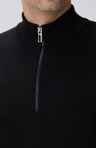  Network Erkek Siyah Dik Yaka Fermuarlı Triko Kazak