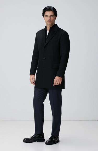  Network Erkek Siyah Dik Yaka Fermuarlı Triko Kazak