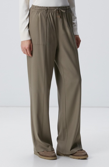  Network Kadın Haki İnce Diyagonal Desenli Tencel Pantolon