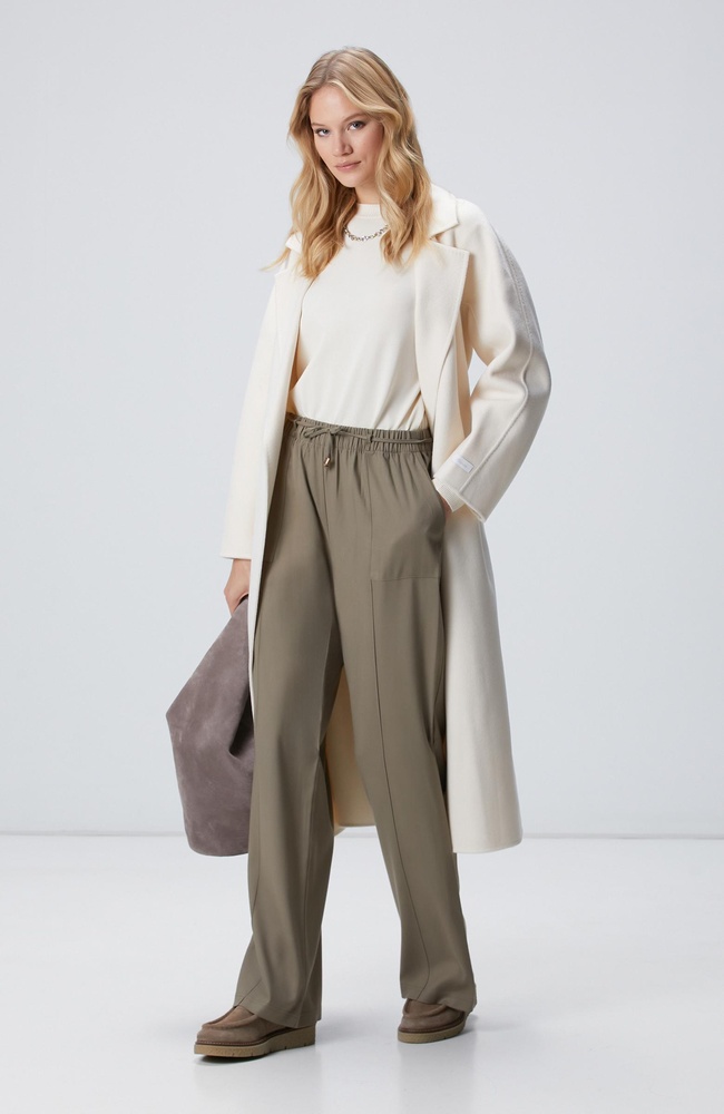  Network Kadın Haki İnce Diyagonal Desenli Tencel Pantolon