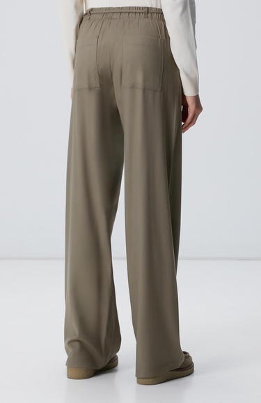  Network Kadın Haki İnce Diyagonal Desenli Tencel Pantolon