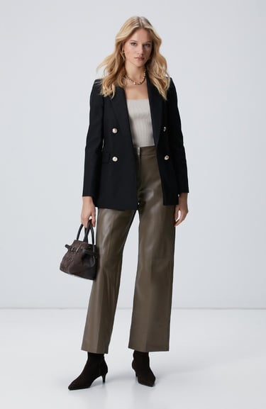  Network Kadın Siyah N Logolu Metal Düğmeli Kruvaze Ceket