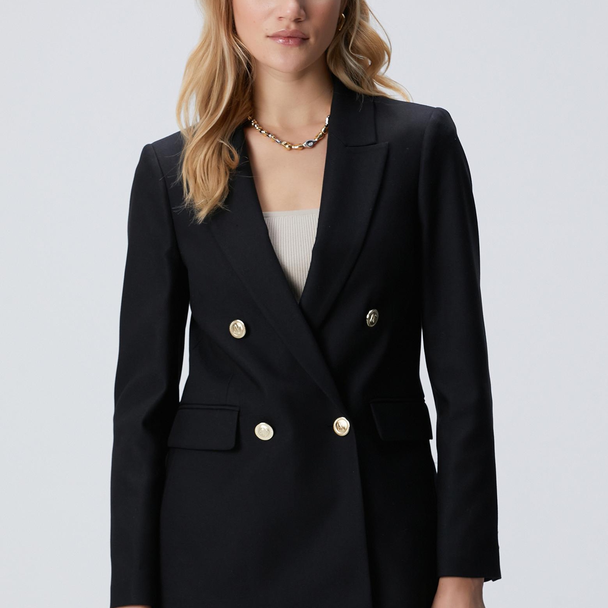 Network Kadın Siyah N Logolu Metal Düğmeli Kruvaze Ceket