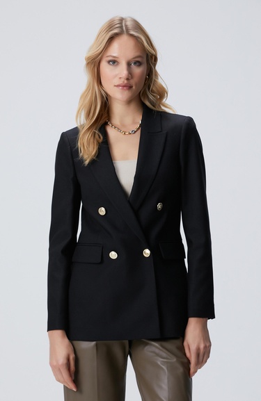  Network Kadın Siyah N Logolu Metal Düğmeli Kruvaze Ceket