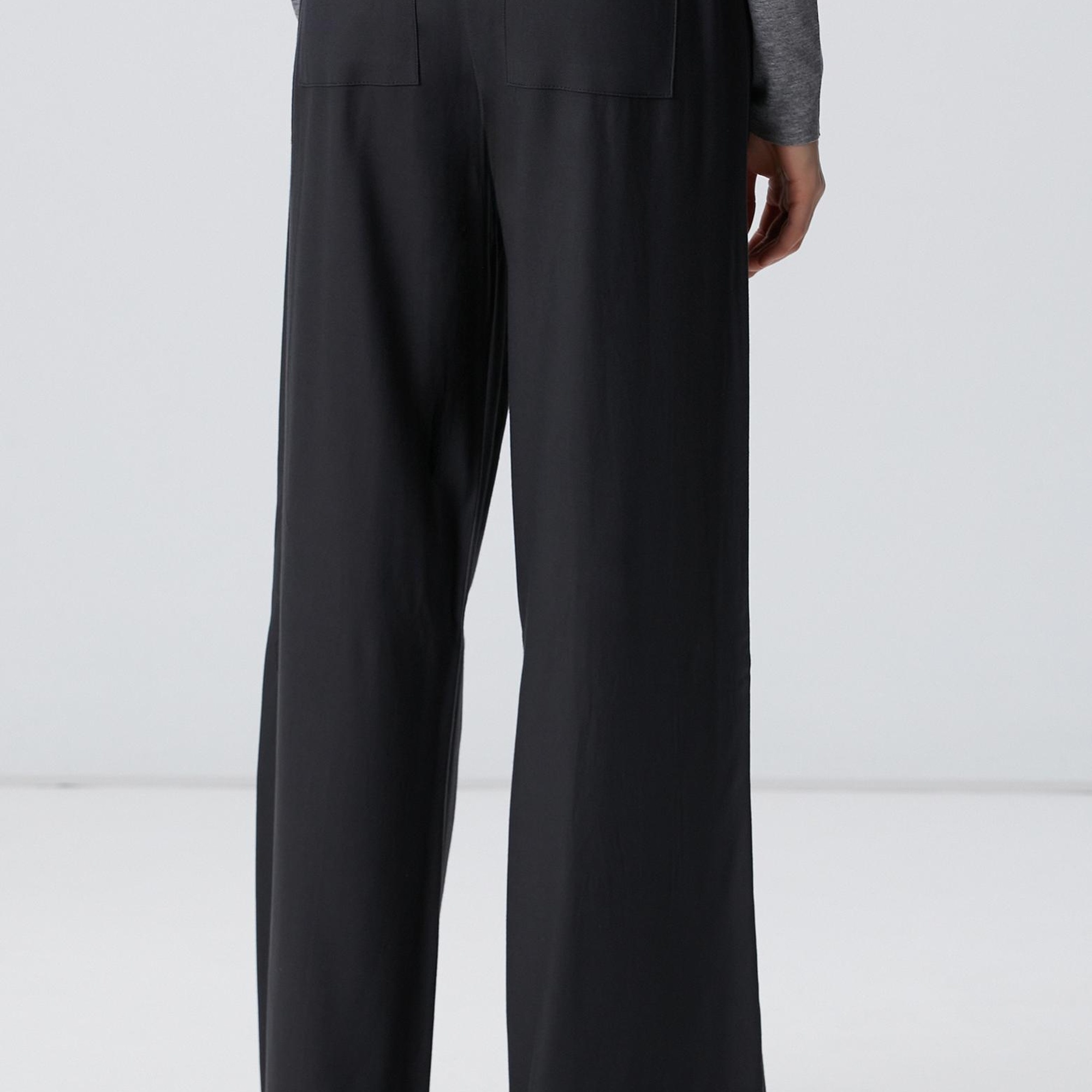 Network Kadın Antrasit İnce Diyagonal Desenli Tencel Pantolon