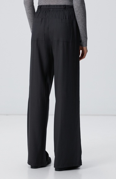  Network Kadın Antrasit İnce Diyagonal Desenli Tencel Pantolon