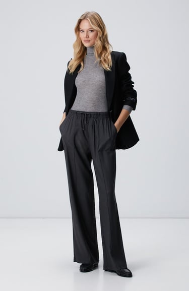  Network Kadın Antrasit İnce Diyagonal Desenli Tencel Pantolon