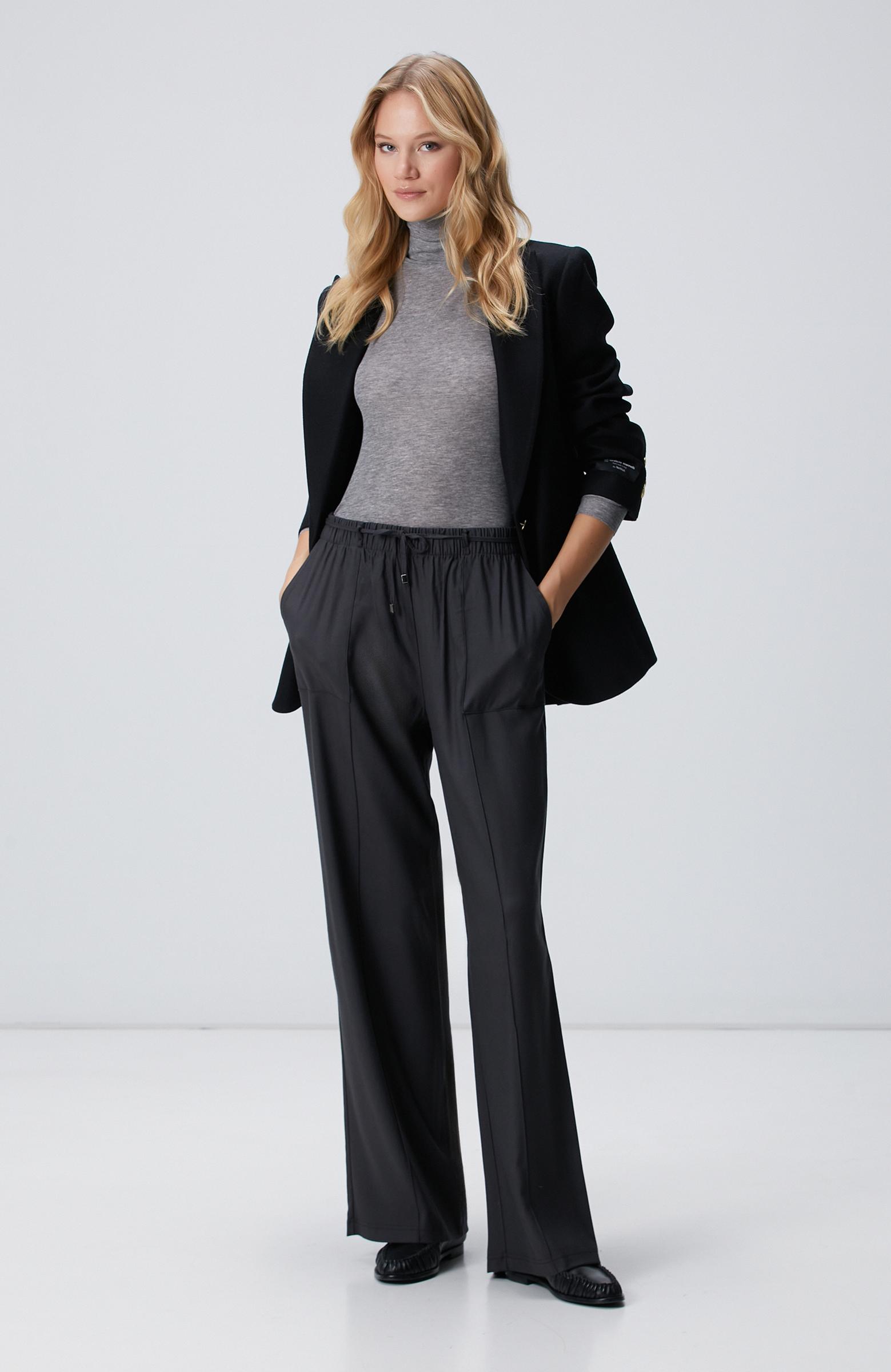  Network Kadın Antrasit İnce Diyagonal Desenli Tencel Pantolon