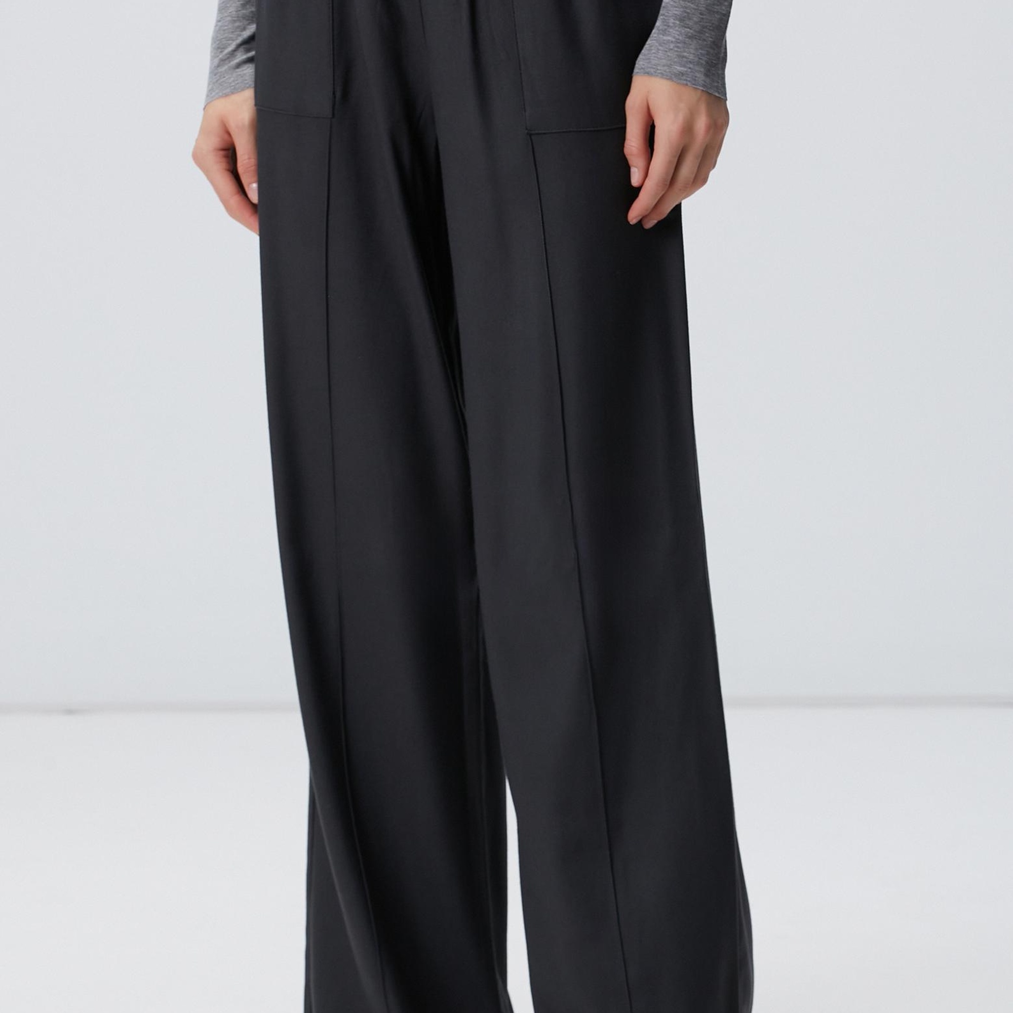 Network Kadın Antrasit İnce Diyagonal Desenli Tencel Pantolon