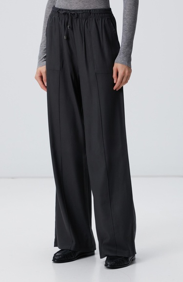  Network Kadın Antrasit İnce Diyagonal Desenli Tencel Pantolon