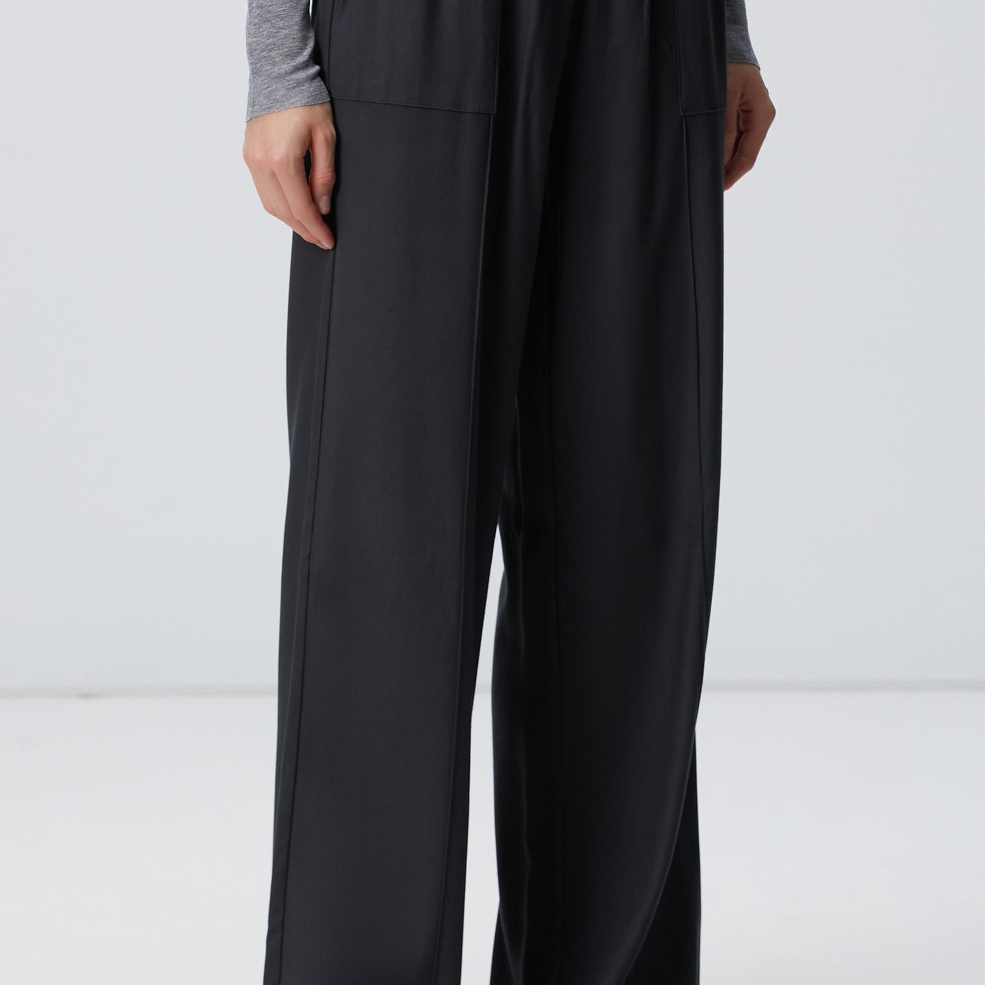 Network Kadın Antrasit İnce Diyagonal Desenli Tencel Pantolon