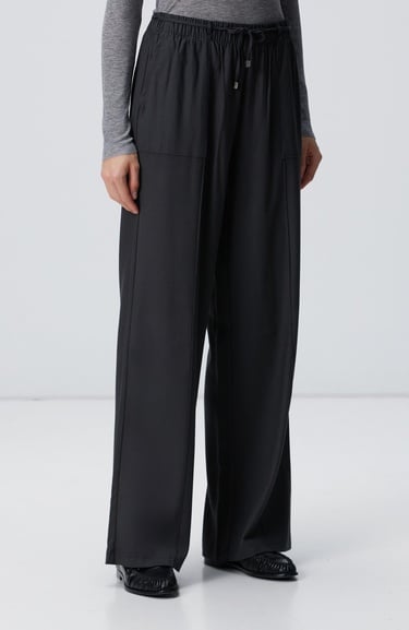  Network Kadın Antrasit İnce Diyagonal Desenli Tencel Pantolon