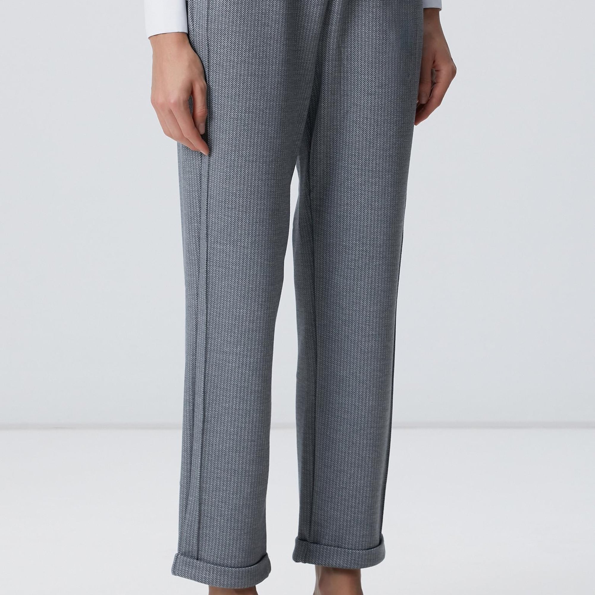 Network Kadın Gri Dikiş Detaylı Casual Pantolon