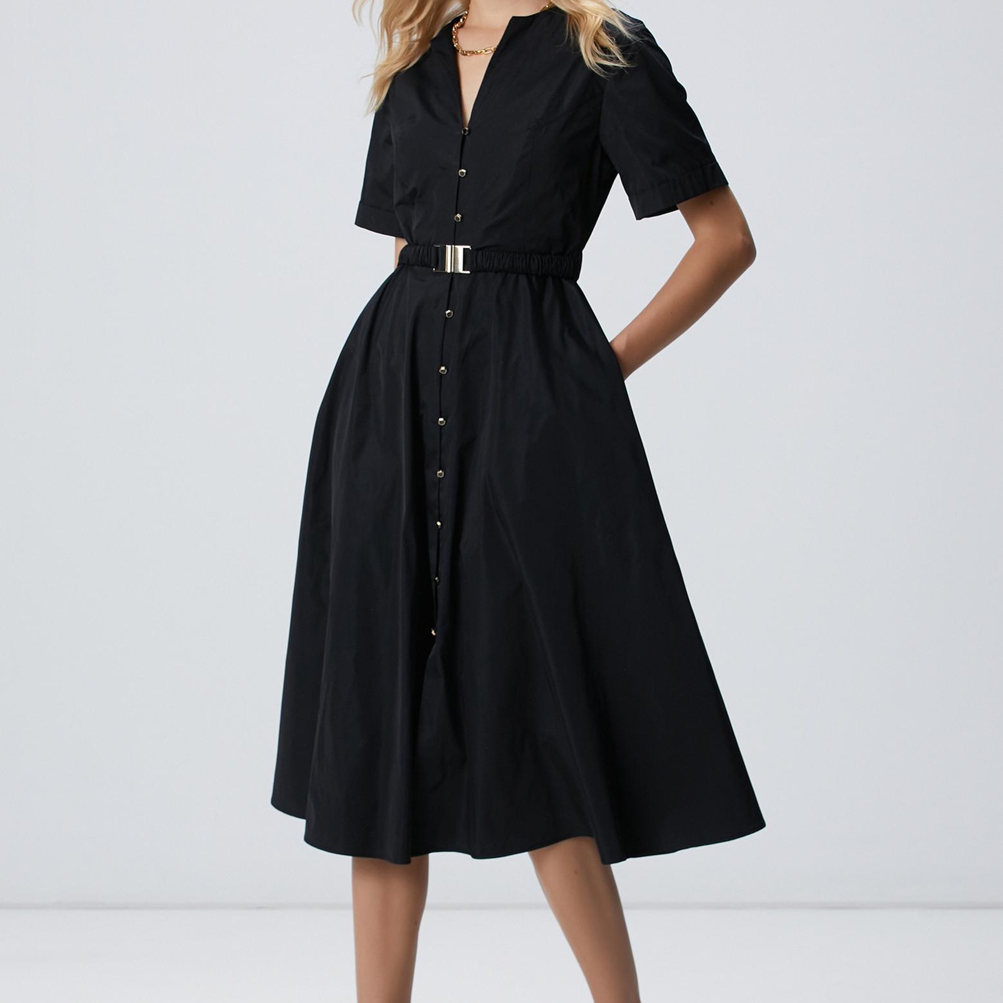 Network Kadın Siyah Tafta Elbise