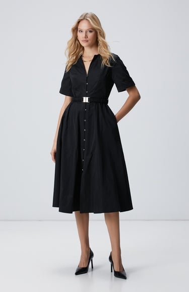  Network Kadın Siyah Tafta Elbise