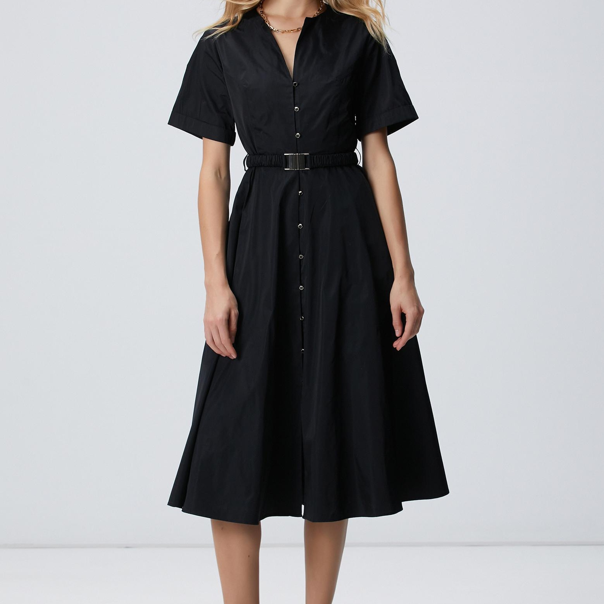 Network Kadın Siyah Tafta Elbise