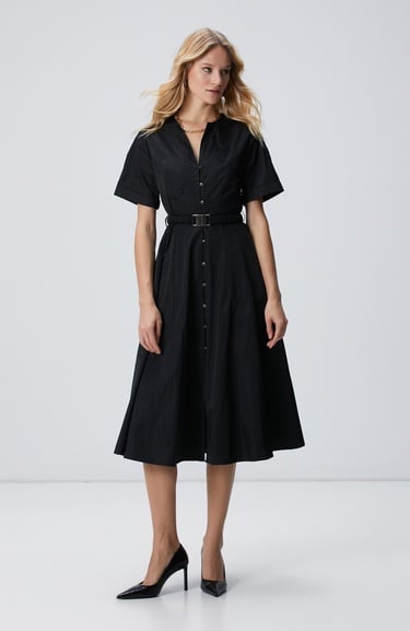  Network Kadın Siyah Tafta Elbise