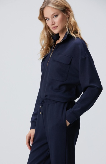  Network Kadın Lacivert Fermuarlı Sweatshirt