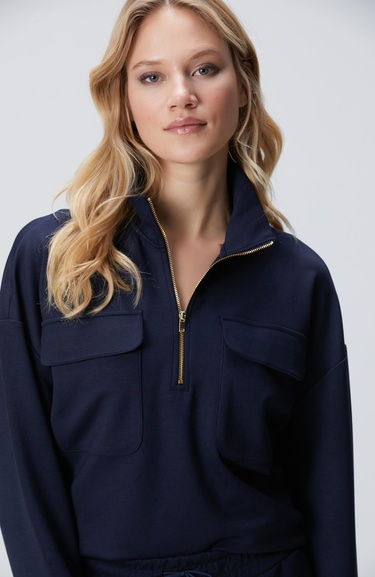  Network Kadın Lacivert Fermuarlı Sweatshirt