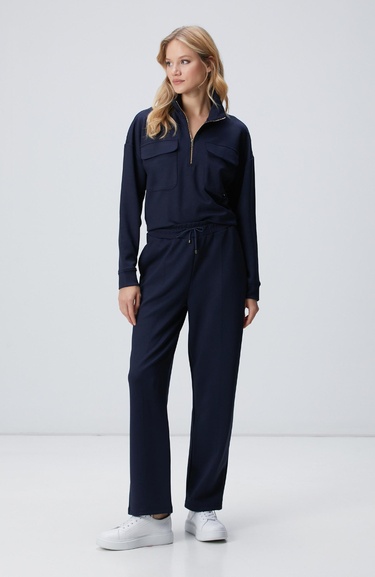  Network Kadın Lacivert Fermuarlı Sweatshirt