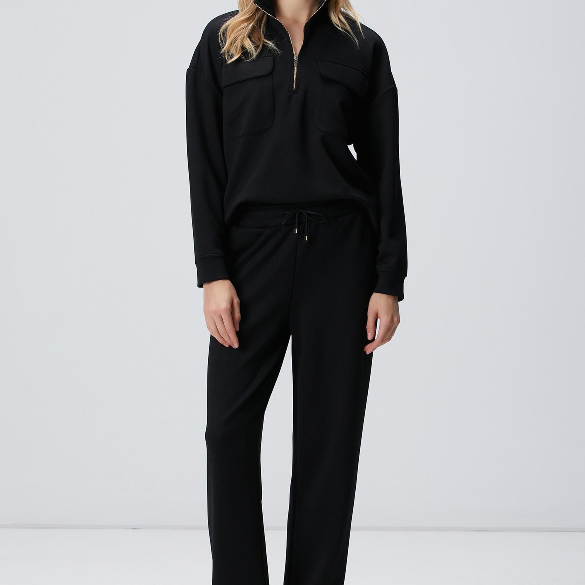 Network Kadın Siyah Fermuarlı Sweatshirt