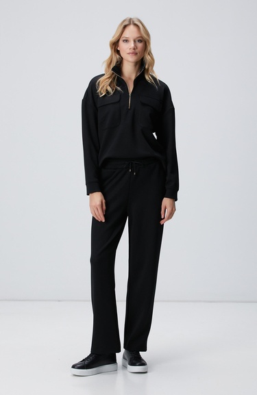 Network Kadın Siyah Fermuarlı Sweatshirt