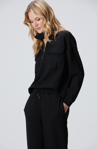  Network Kadın Siyah Fermuarlı Sweatshirt
