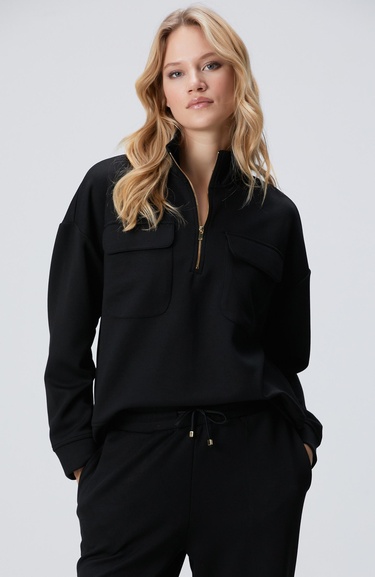  Network Kadın Siyah Fermuarlı Sweatshirt