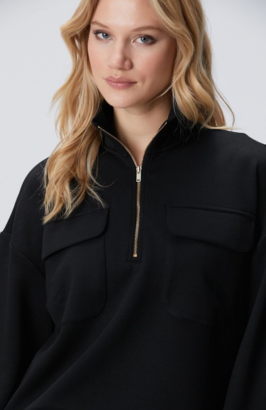  Network Kadın Siyah Fermuarlı Sweatshirt