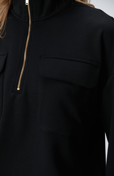  Network Kadın Siyah Fermuarlı Sweatshirt