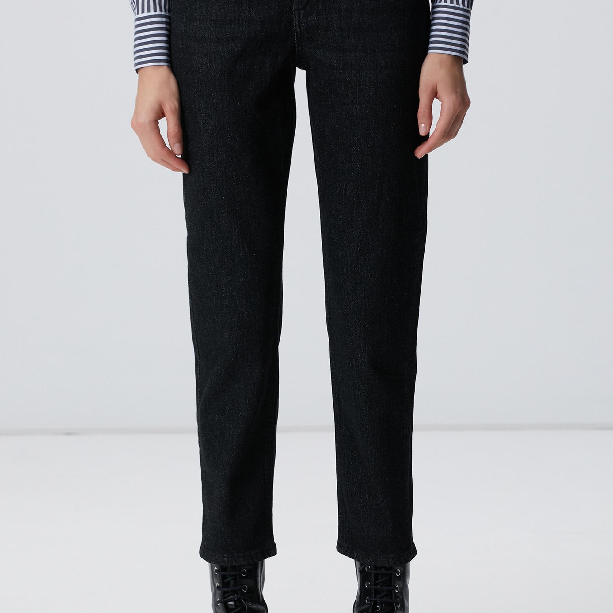 Network Kadın Siyah Mom Fit Denim Pantolon