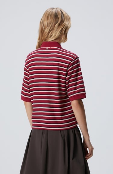  Network Kadın Kırmızı Yarım Kol Çizgili Pike Polo Sweatshirt