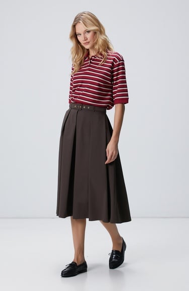  Network Kadın Kırmızı Yarım Kol Çizgili Pike Polo Sweatshirt