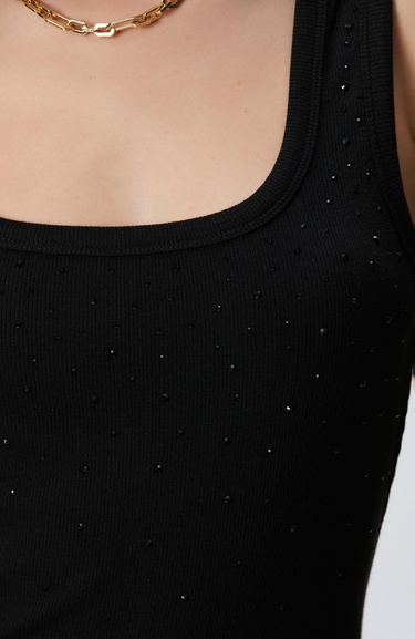  Network Kadın Siyah Yüzücü Form Taş Baskılı Kaşkorse Atlet