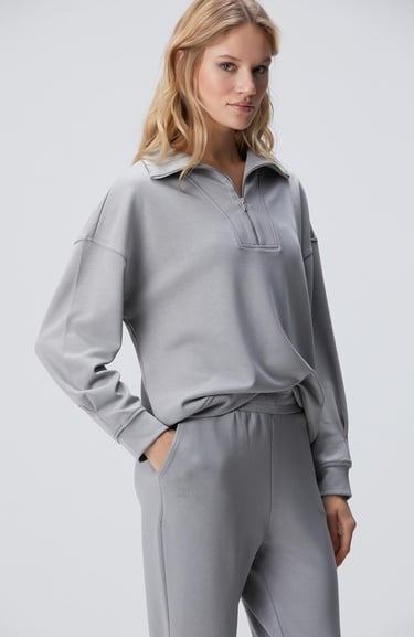  Network Kadın Gri Fermuarlı Sweatshirt