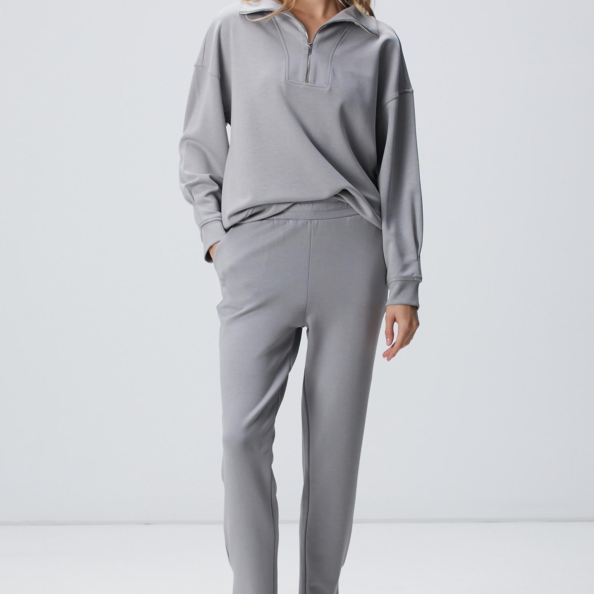 Network Kadın Gri Fermuarlı Sweatshirt