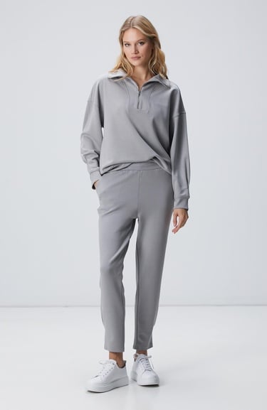  Network Kadın Gri Fermuarlı Sweatshirt