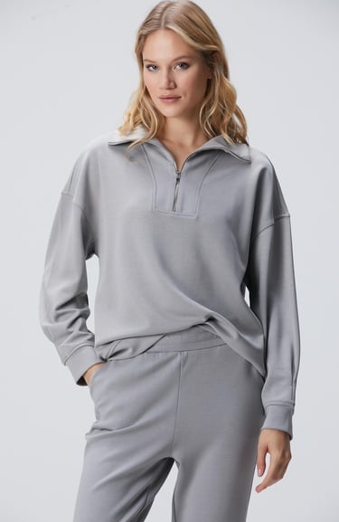  Network Kadın Gri Fermuarlı Sweatshirt