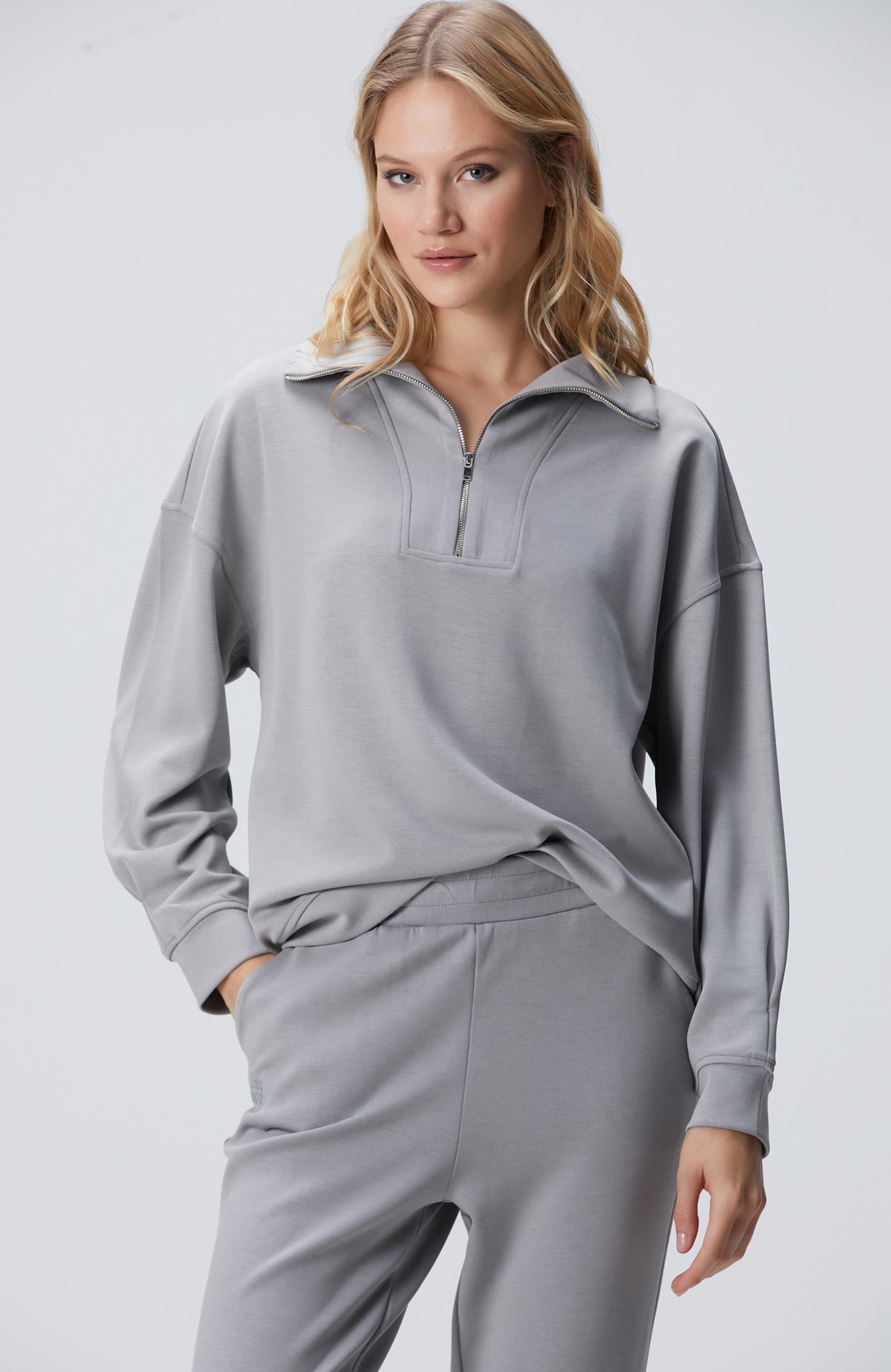  Network Kadın Gri Fermuarlı Sweatshirt
